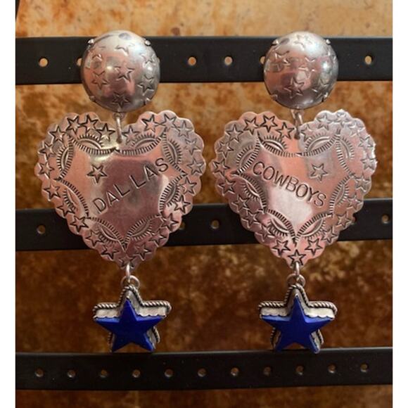 J Slifka Custom Sterling Silver and Lapis Dallas Cowboy Earrings Vintage - Picture 2 of 6